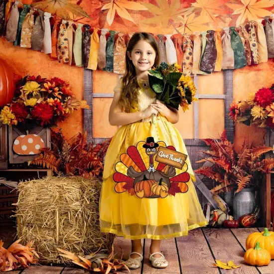 2 Pieces Thanksgiving Decoration Wooden Turkey Pumpkin Door {3}