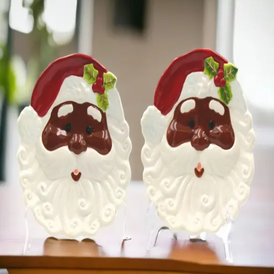 Ceramic African American Set Of 2 Santa Plates, Home D&eacute;cor, Gift for Her, Gift for Mom, Kitchen D&eacute;cor, Christmas D&eacute;cor {2}