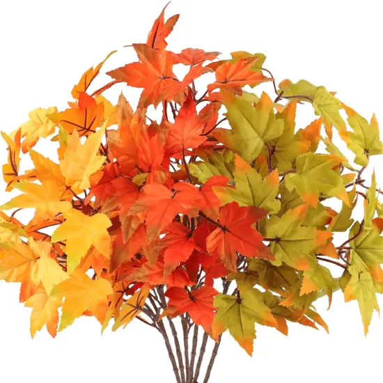 6Pcs Artificial Fall Stems with Maple Leaves - 15.4'' {1}