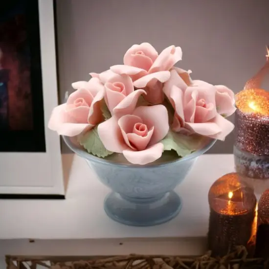 Ceramic Pink Rose Pot Figurine, Home D&eacute;cor, Gift for Her, Gift for Mom, Spring D&eacute;cor, Wedding Decor {1}