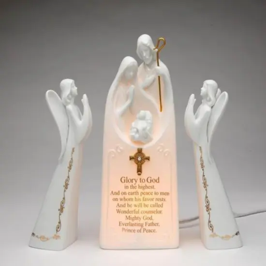 Ceramic 2 Angels With Holy Family Night Light-Glory to God, Home D&eacute;cor, Religious D&eacute;cor, Religious Gift, Church D&eacute;cor, Baptism Gift {2}