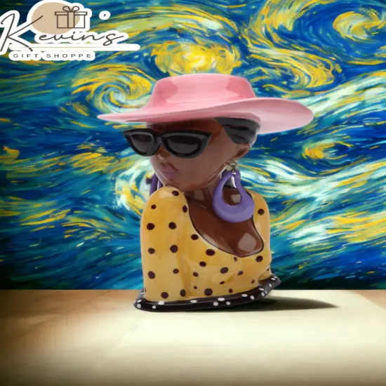 Ceramic African American Summer Lady Brush or Pen Holder, Home D&eacute;cor, Gift for Her, Mom, Friend, or Coworker, Vanity D&eacute;cor {1}