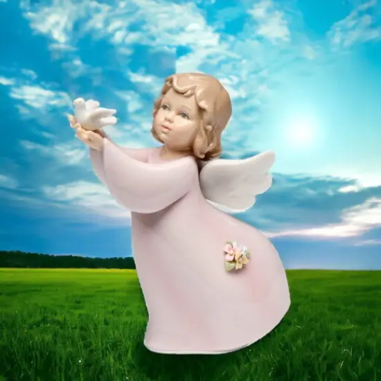 Ceramic Angel with Peace Dove Figurine, Home D&eacute;cor, Religious D&eacute;cor, Religious Gift, Church D&eacute;cor, Baptism Gift {1}