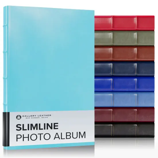 Gallery Leather Slimline Photo Album 4x6-3 Ring Binder, 60 Pages for 120 Photos, Fillable, Can Fit 4x6 Photos, Handcrafted - 11.75 x 8.0 " Acadia Pool {1}