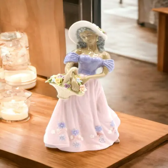 Ceramic African American Lady With Flower Basket Figurine, Home Décor, Gift for Her, Gift for Mom {1}