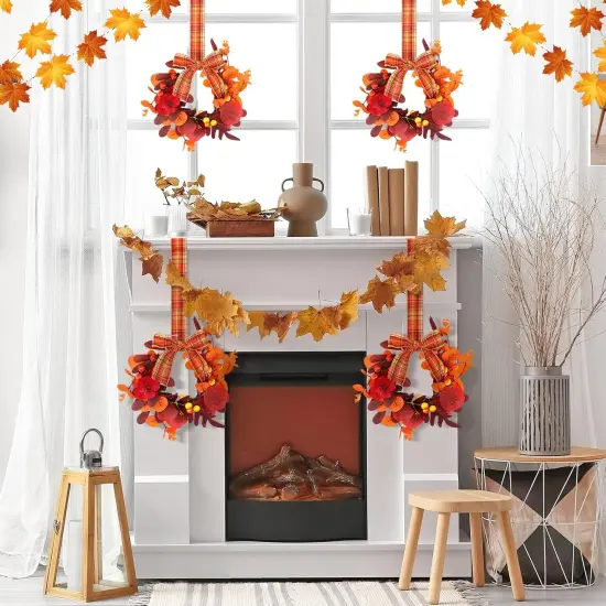 2 Pcs 9" Mini Fall Wreaths - Autumn Leaves Style {4}