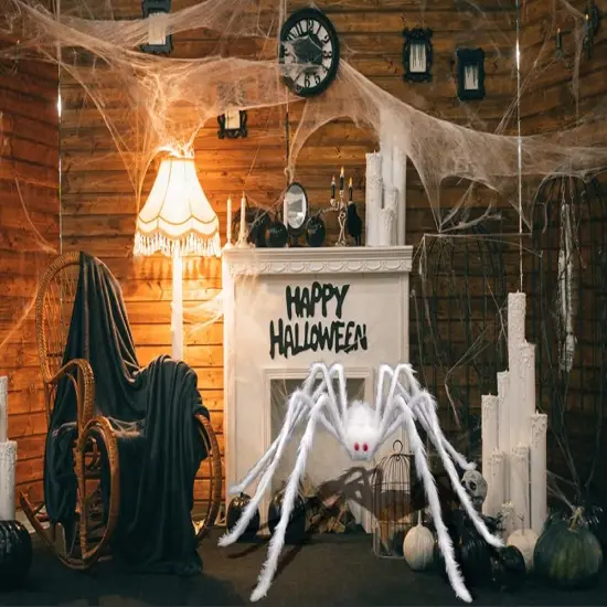 Giant Halloween Hairy Spider - 1PC White {4}