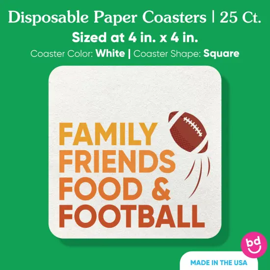 Big Dot of Happiness 25 Ct Family Friends Food and Football Drink Coasters, 4-Inch Disposable Square Paper Coasters for Friendsgiving Thanksgiving {5}