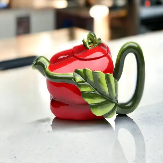 Ceramic Red Pepper Teapot, Gift for Her, Gift for Mom, Kitchen D&eacute;cor, Tea Party D&eacute;cor, Caf&eacute; D&eacute;cor, Farmhouse Kitchen Decor {2}