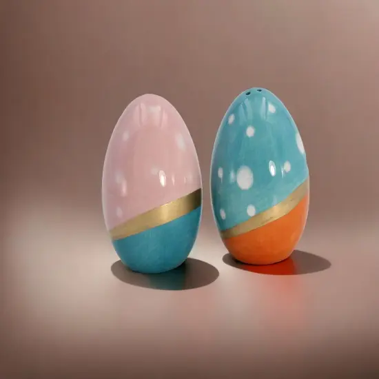 Ceramic Blue and Pink Easter Eggs with Gold Accent Salt and Pepper Shakers, Gift for Her, Gift for Mom, Kitchen D&eacute;cor, Spring D&eacute;cor {2}