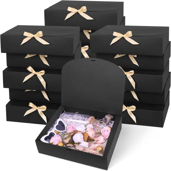 15Pack Gift Boxes with Lids,12&times;9.8&times;3.1 Inch Bridesmaid Proposal Box with Gold Ribbon, Black Boxes for Gifts {1}