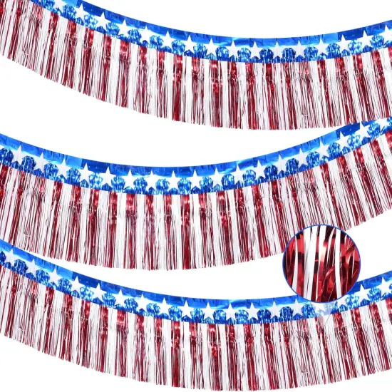 3 Pack&times;10ft American Stars and Stripes Flag Banner 4th of July Red White and Blue Fringe Banner for Independent Day Memorial Day Veterans Day Patriotic Party Indoor Outdoor Hanging Decorations {1}