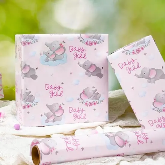 LaRibbons 17" X 33' Reversible Wrapping Paper | Baby Elephant w/ Quilted Back Blue {5}