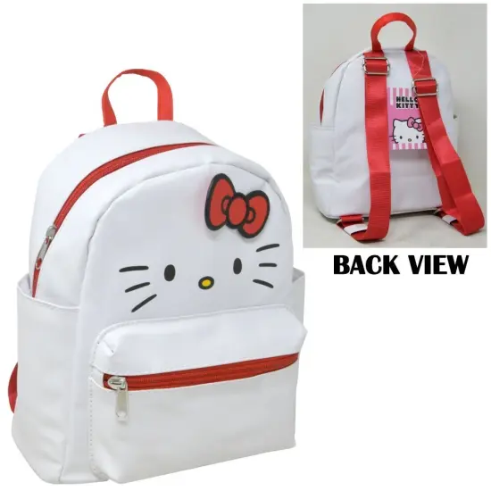 Hello Kitty 10" White Faux Leather Mini Backpack with small Front Pocket {1}