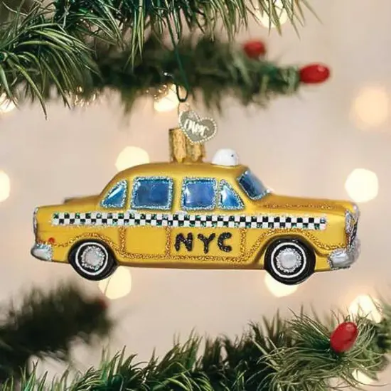 Old World Christmas 2.0 Inch Nyc Taxi Christmas Tree Ornament , Christmas Decor Yellow Black Checkers {3}