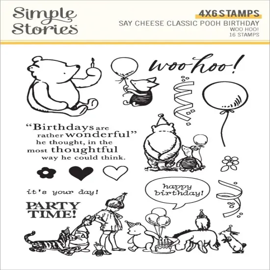 Say Cheese Classic Pooh Birthday Photopolymer Stamps-Woo Hoo! {1}