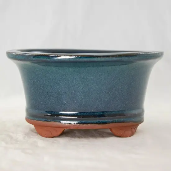 Oval Green Stain Glazed Shohin Bonsai / Succulent Pot 6.25"x 4.75"x 2.5" + Mesh {5}