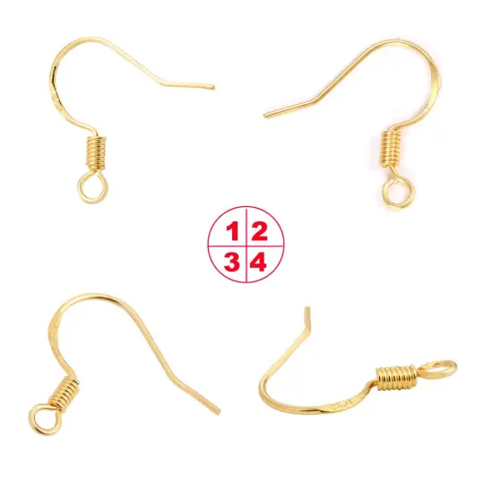 Gold Fishhook Earring Hooks - 120 PCS/60 Pairs 18K Gold Plated Hypoallergenic Ear Wires Fish Hooks for Jewelry Making, Jewelry Findings Parts with 120 PCS Rubber Earring Backs Stopper for DIY Earrings {4}