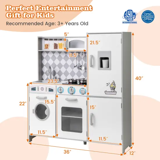 Pretend Play Kitchen for Kids Aged 3+ with Real Sounds and Lights-White {5}