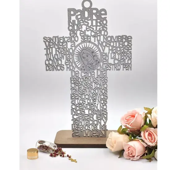 12pcs Lady Guadalupe Cross Centerpiece w/ Stand Silver {2}