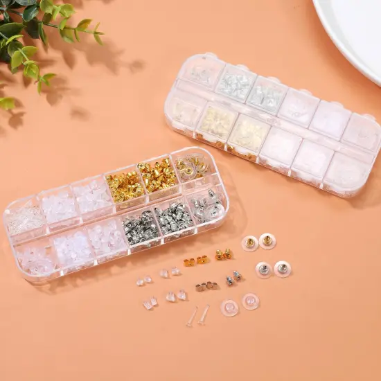 12 Styles 600 Pcs Earring Backs for Studs, Clear Plastic Earrings Hypoallergenic Metal Rubber Silicone Earring Backs Bullet Clutch Stoppers Replacement Kits for Fish Hook Earring Studs Hoops {6}