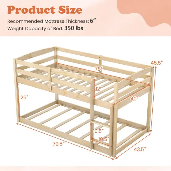 Metal Twin Size Bunk Bed with High Guardrails and Integrated Ladder for Safety and Easy Access Natural {5}