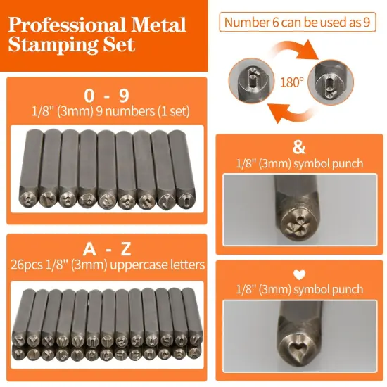 37pcs Metal Stamping Kit, 3mm(1/8") Number and Letter Stamp Set, Include Artistic Font Uppercase, Number Punch and Heart Design Stamp(37pcs 3mm) {5}