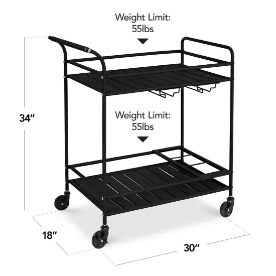 Best Choice Products 2-Tier Rolling Bar Cart Indoor/Outdoor w/ Storage Shelves, Wine Rack, Lockable Wheels Black {2}