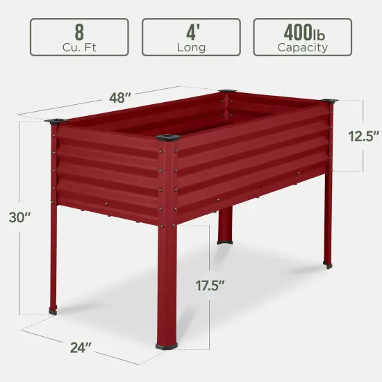 Best Choice Products 48x24x30in Elevated Galvanized Metal Garden Bed w/ Corner Protectors Royal Red {2}