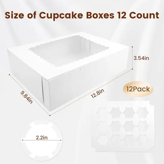 12PCS Cupcake Boxes 12 Count Cupcake Container with Window White Cupcake Holder Holding 144 Cupcakes for Birthday Holiday Party Bakery Supplies(12.8"x 9.84"x 3.54") {2}
