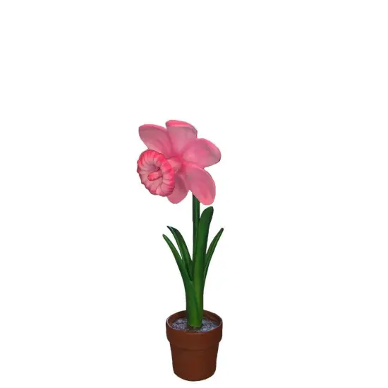 Small Pink Narcis In Pot Flower Statue {1}