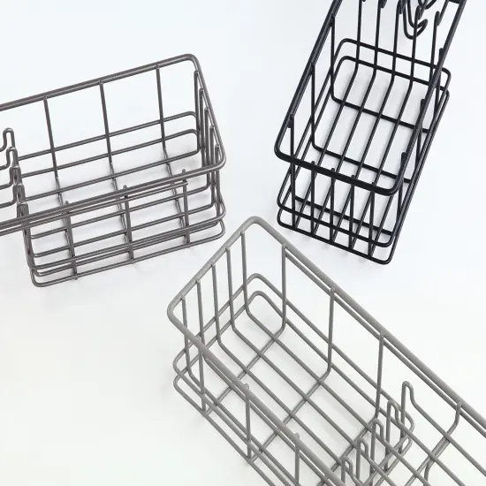 Wall Mounted Shower Caddy Organizer Basket Shelf With Removable Adhesive Hook Gunmetal {4}