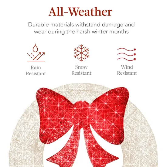 Best Choice Products 48in Pre-Lit Outdoor Christmas Wreath, LED Metal Holiday Décor w/ 140 Lights, Bow White/Red {5}