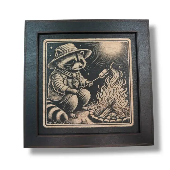 Framed Art - CUSTOM - Raccoon Campfire {1}