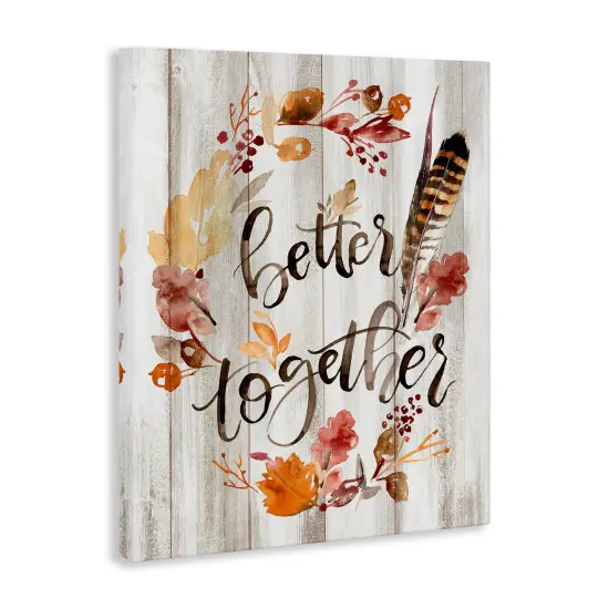 Better Together Rustic Boho Calligraphy Feather Plants Canvas Art {3}