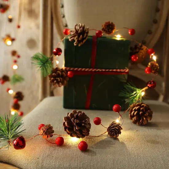 Christmas Garland with Lights, 6.6FT Pinecones Christmas String Lights,20 LED Battery Operated {5}