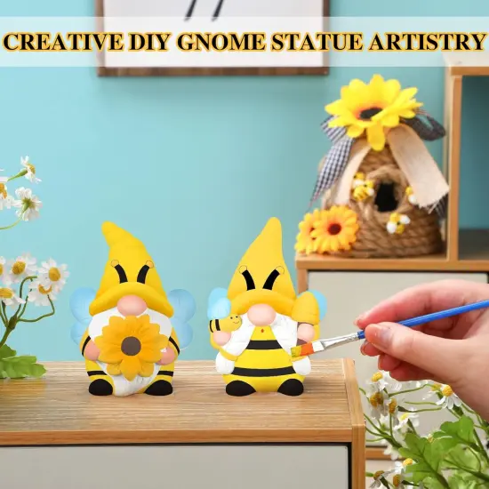 2 Sets Ready to Paint Your Own Bee Gnome Statues DIY Ceramics Bee Gnomes Set Sunflower Garden {4}