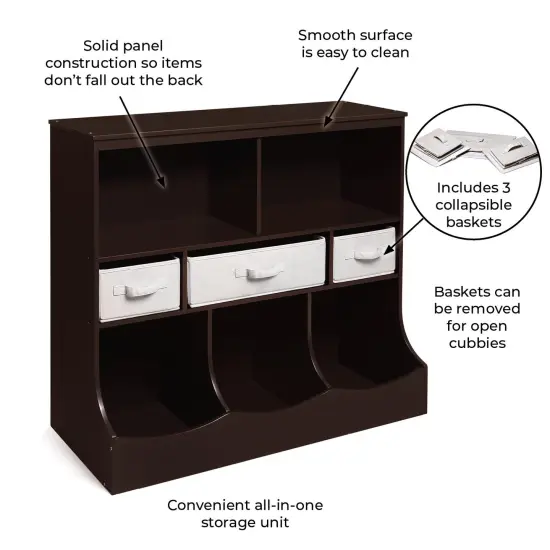 Badger Basket Combo Bin Storage Unit with Three Baskets Espresso/Ecru {3}
