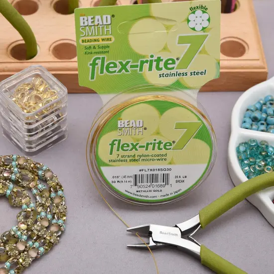 The Beadsmith Flex-Rite 7 Strand Nylon Coated, Stainless-Steel Beading Wire, Jewelry Making Supply (.018 Dia, Gold - 30 Ft) {6}