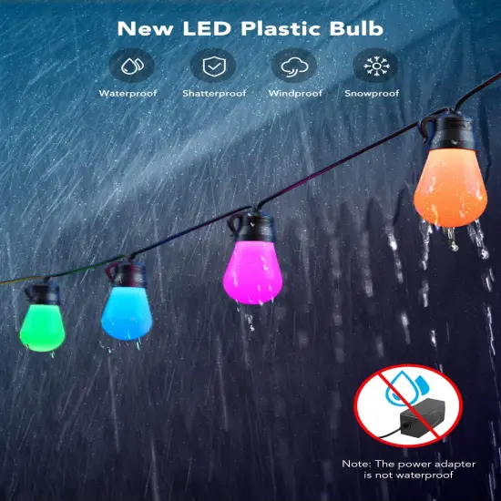 Smart Outdoor String Lights - 48FT with 15 Dimmable LED Bulbs {4}