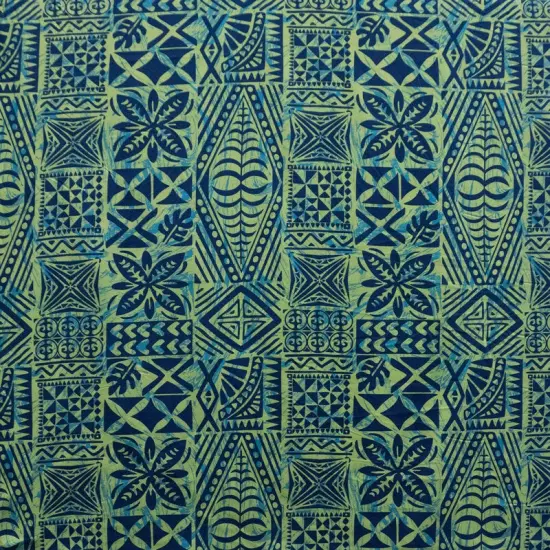 1 Yard Traditional Tongan Geometric Design Peachskin Polyester Fabric For Apparel Sewing And Craft Projects 45 Inch Green {1}