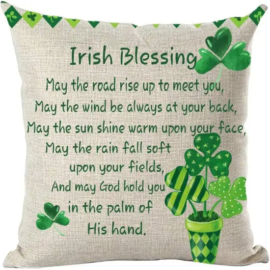Happy St. Patrick's Day Green Potted Plant Clovers Heart Quote Irish Blessing Throw Pillow Cover Case {2}