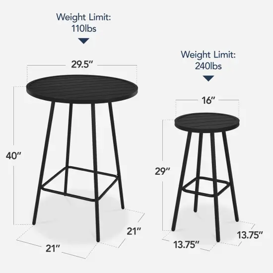 Best Choice Products 3-Piece Steel Patio Bar Height Round Bistro Set w/ Backless Stools, Slatted Design Black {2}