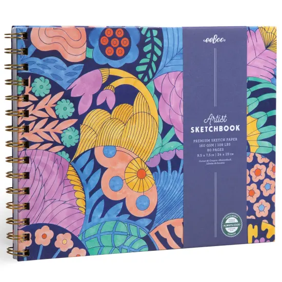eeBoo Piece & Love: Artist Sketchbook - Cecilia's - 80 Pages, 9.5 x 7.5" Hardcover Spiral Book, 160 GSM, 108 LBS Drawing Paper, Abstract Floral Cover {1}