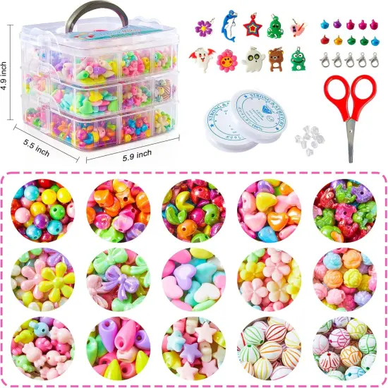 Beads for Kids Crafts, 1100 Jewelry Making Kit Includes Scissor, String, Instruction and Accessories for Bracelet Making {2}