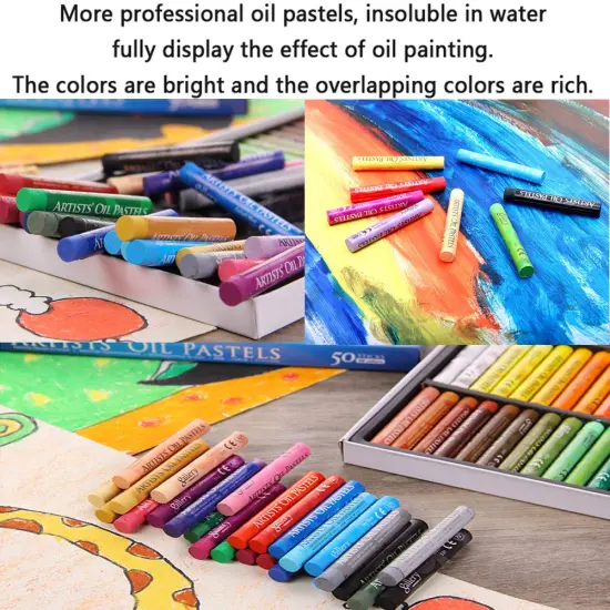 Oil Pastel Set,Professional Painting Soft Drawing Graffiti Art Crayons Washable Round Non Toxic Pastel Sticks for Artist,Kids,Student,Beginner (50 Colors) {2}