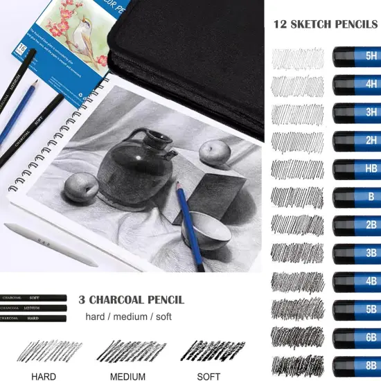 146Pcs Drawing and Sketching Colored Pencils Set, Include Sketch Charcoal Colored Metallic Watercolor Graphite Mark Pencils {4}