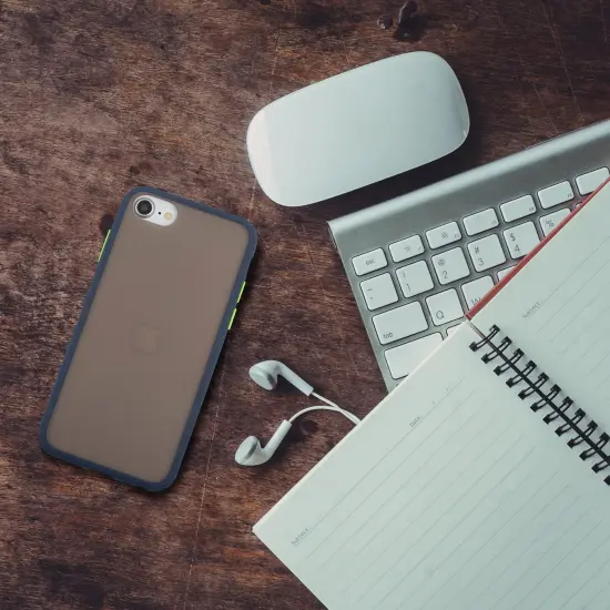 Translucent Matte Case For iPhone SE 2020 (2nd Gen), Hybrid Hard Back Soft Edges TPU Full Body Cover Dark Blue/Green, by Insten {6}