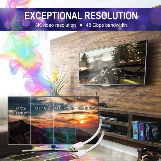 Insten - 2 Pack HDMI Male to Male Cable, 2.1 Version, 8K 60Hz, 48Gbps, PVC Cable, Gold Connectors, 1.5ft , White {3}