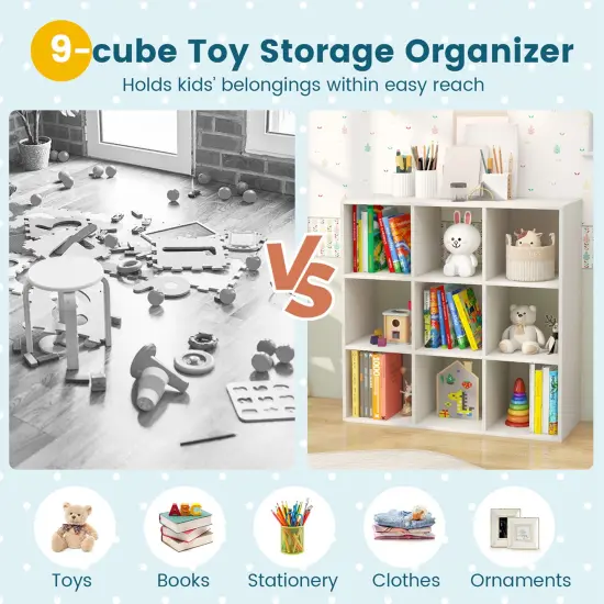 Costway 9-Cube Kids Toy Storage Organizer Wooden Children's Bookcase Display Bookshelf {6}